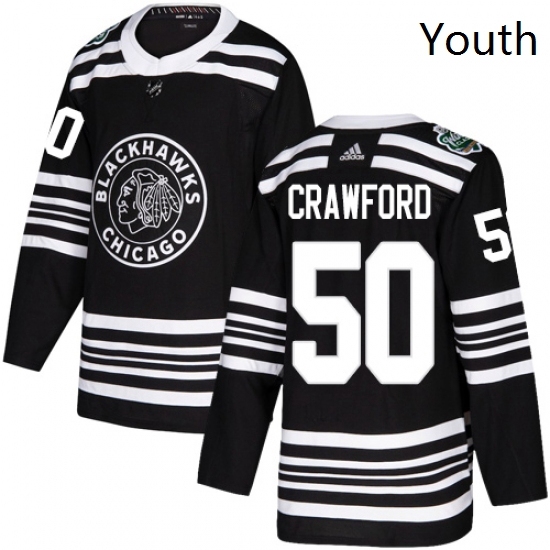 Youth Adidas Chicago Blackhawks 50 Corey Crawford Authentic Black 2019 Winter Classic NHL Jersey